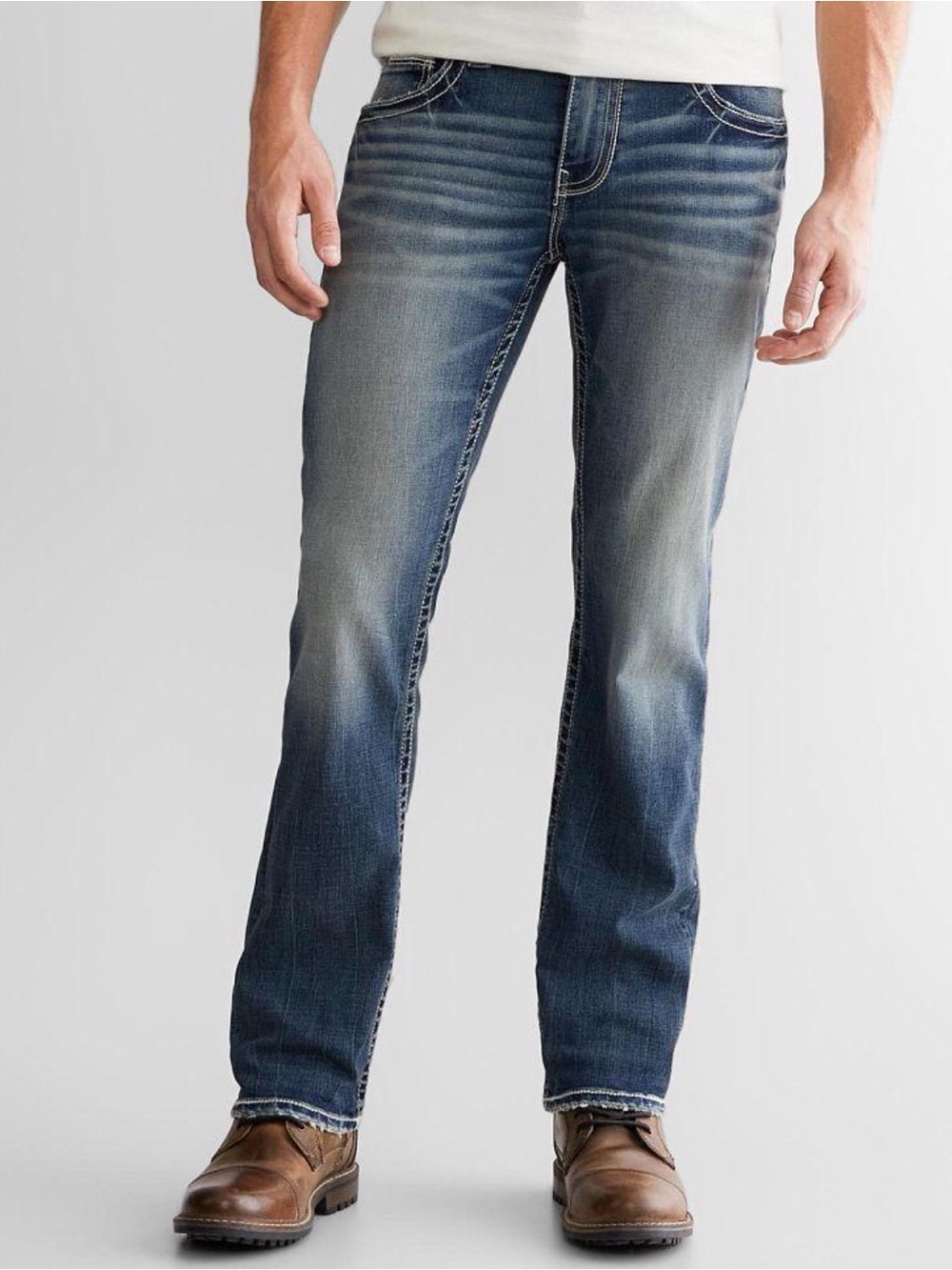 Buckle Men's Blue Washed Bootcut Jeans